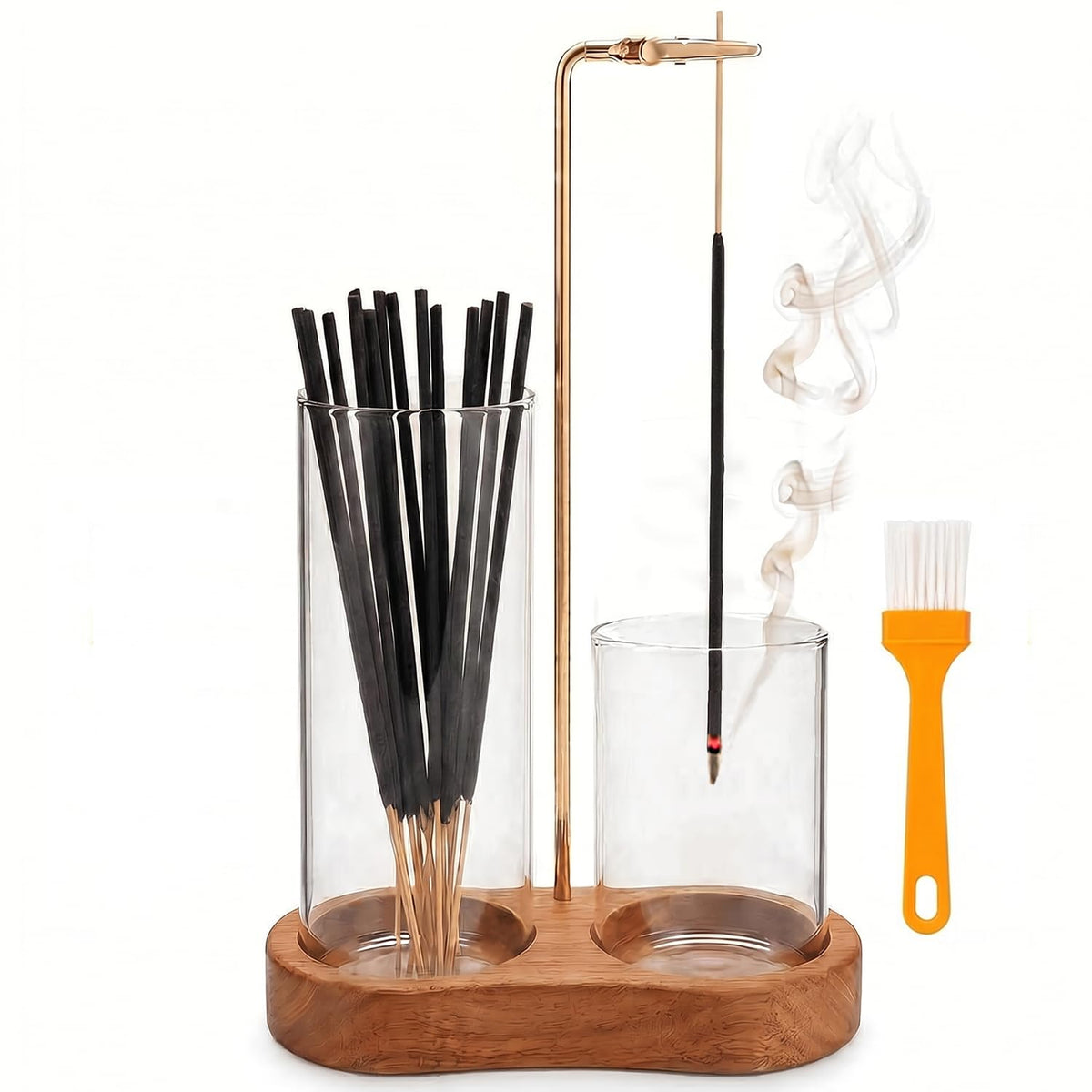2 in 1 Incense Holder for Sticks with Glass Ash Catcher (Standard wide cup)