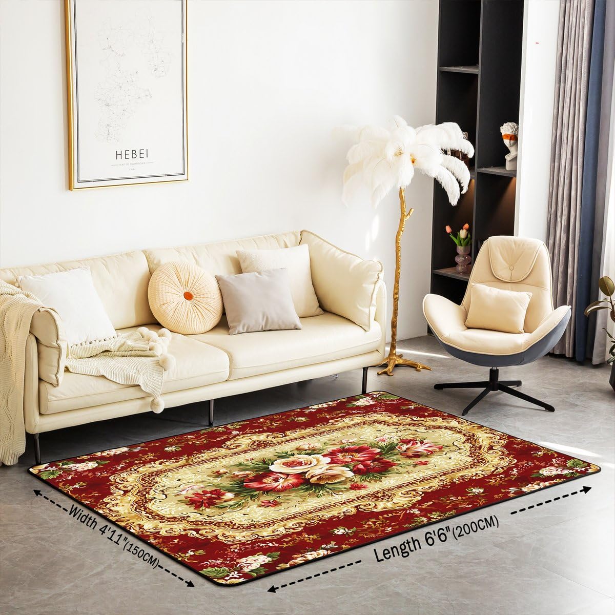Elegant Red Floral Large Area Rug 5x7 Gold Geometric Living Room Rug (Red Gold / 4'11" x 6'6" (Rectangular))