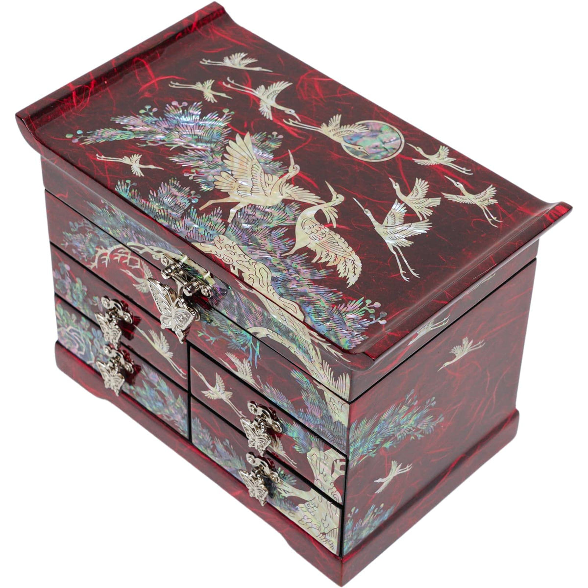 Mother of Pearl Jewelry Organizer Box (Crane_Red)
