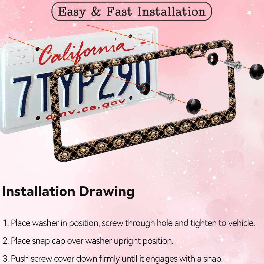 Gold Skull Baroque License Plate Frame for Women 2Pc Car Tag (for Gold Skull / 2 pack)