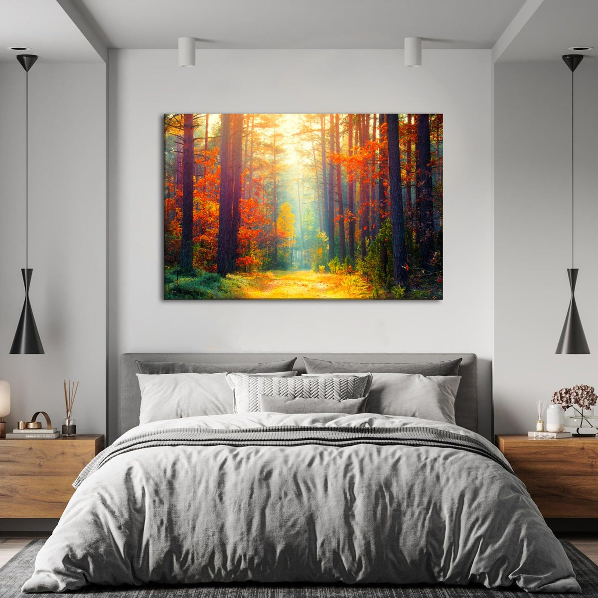 Large Forest Wall Art Fall Scenery Pictures Living Room Autumn Canvas Prints Bedroom Decor Nature Tree Poster Sunshine Orange Maple Leavers Landscape Paintings Bathroom Artwork Home Decorations 32x48 (48"L x 32"W / Fall Forest)