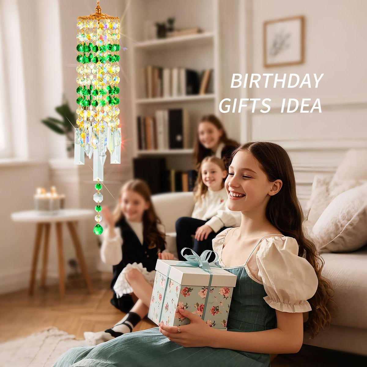 Crystal Wind Chimes Rainbow Suncatcher for Window (Green)