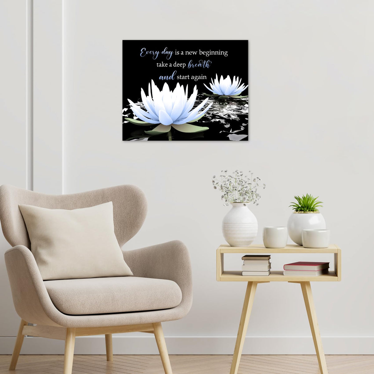 Black and Blue Zen Floral Wall Art (Blue / 16"L x 24"W)