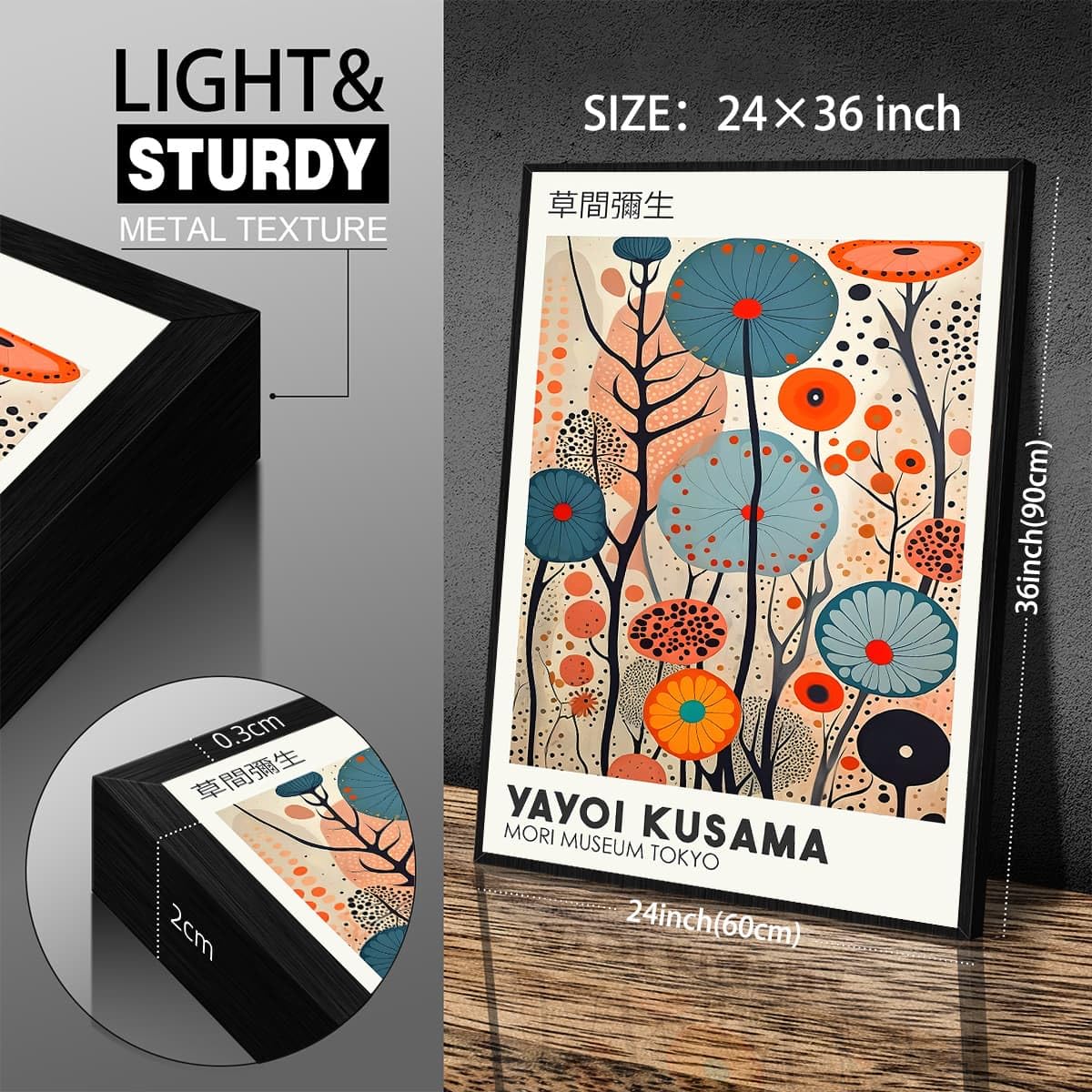 Yayoi. Kusama Black Framed Canvas Wall Art Vintage Japanese Painting Posters Tokyo Aesthetic Prints Infinity Dots Picture Modern Ukiyo (Black Framed / Japanese Art 009 / 36"L x 24"W)