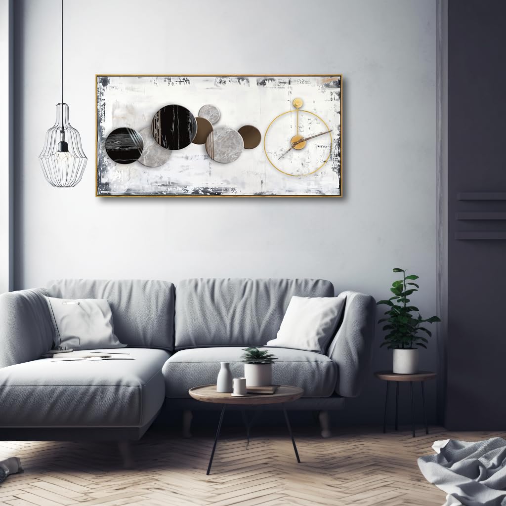 46Clock Wall Art Modern Canvas Painting Framed Decor 30"x60" (58"L x 29"W / Simple 01)