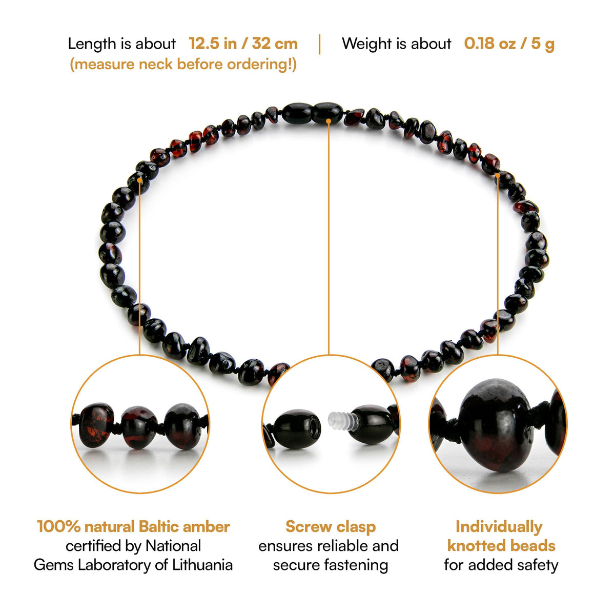 Baltic Amber Necklace (Black)