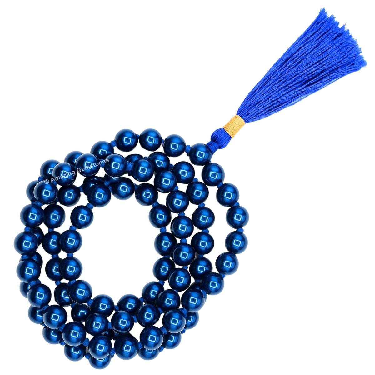 Blue Peacock Hematite Buddhist Prayer Beads Japa Mala with 108 Meditation Beads (Hand Knotted / Blue Peacock Hematite)
