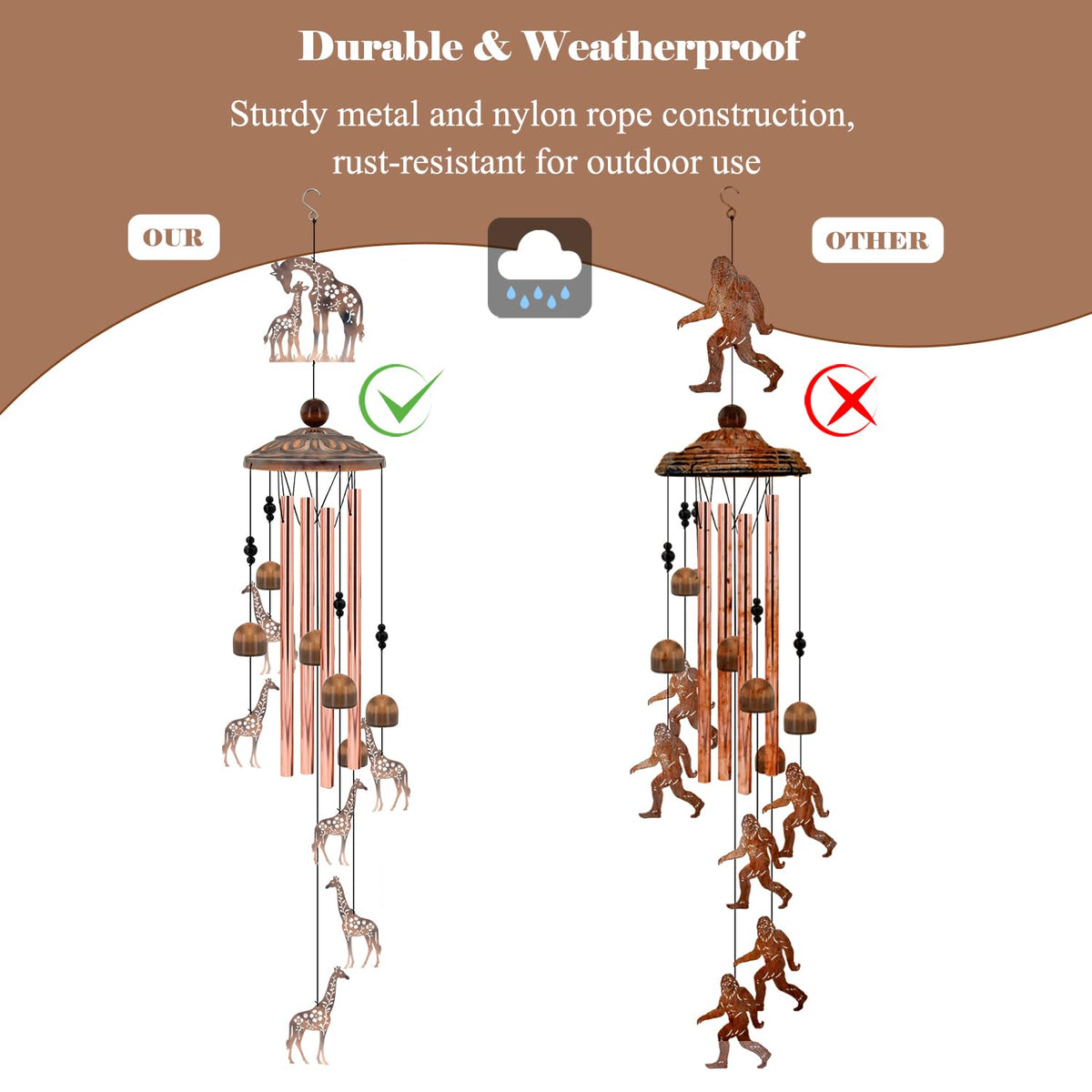 35" Giraffe Wind Chimes for Outside Heartwarming Gift for Mom (35"Giraffe)