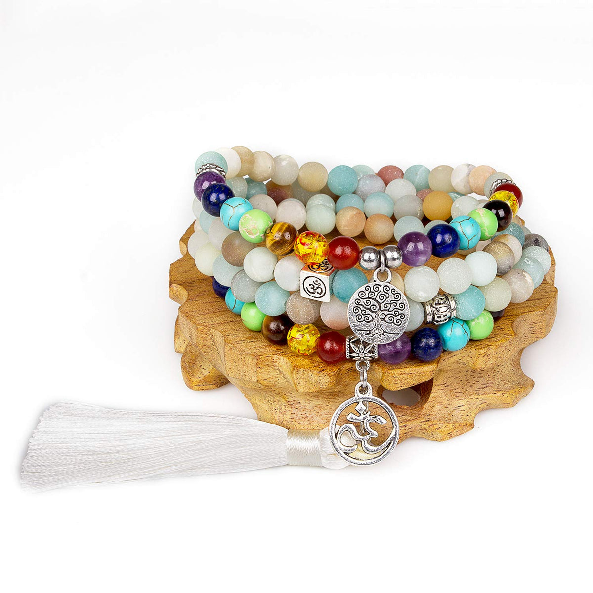 Necklace 108 Mala Beads Bracelet Buddhist Prayer Pendant Necklace (Tassel-Amazonite)