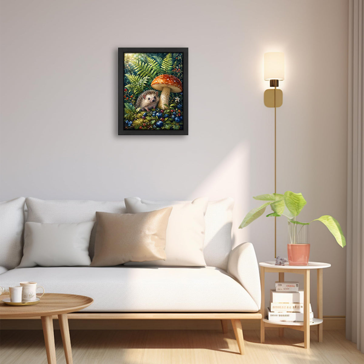 Hedgehog and Mushroom Decor Wall Art (Wall Art Framed 34 / 16"L x 12"W)