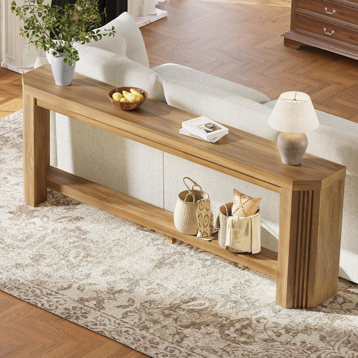 70" Console Table for Entryway (Light Brown)