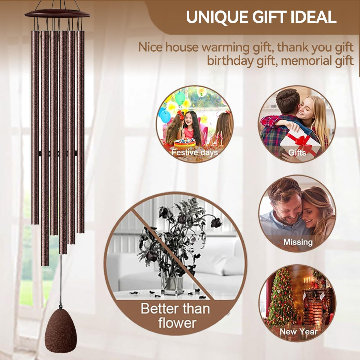 Wind Chimes for Outside (Bronze-46 Inch-6 Tubes)