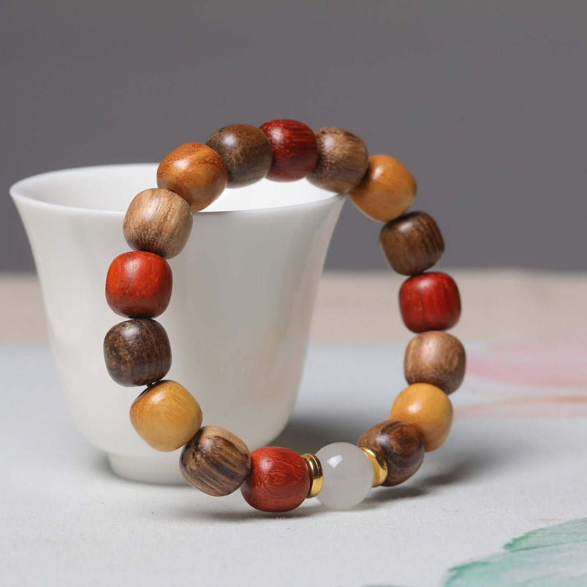 Unisex Natural Colorful Wood Buddhist Prayer Beads Bracelet Necklace Tibetan Mala Prayer Beads (11mmx12mmx17beads)