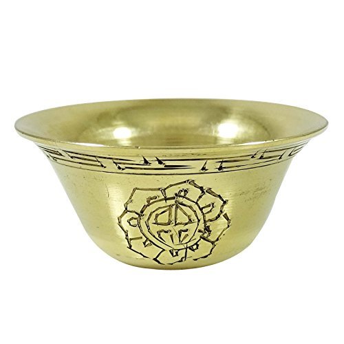 Hand Carved Tibetan Buddhist Offering Bowl Brass Holy Water Bowls Set Of 7 (Gold-3)