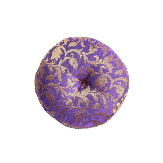 Singing Bowl Cushion Handmade Round Cushion Brocade Art Silk Home Decor Pillow For Tibetan Singing Bowl (6" Inch / Purple)