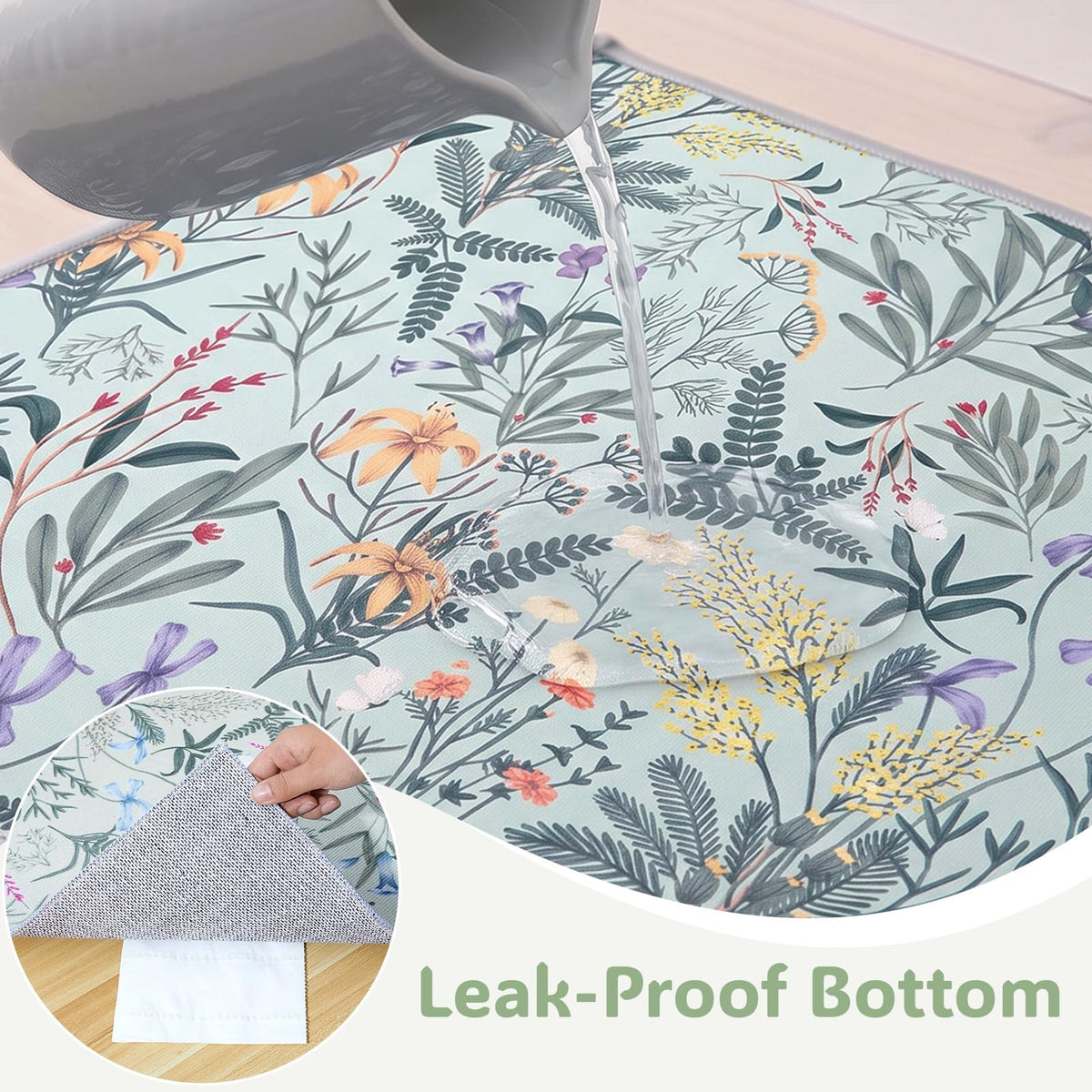 Cat Litter Mat (Green Leaves / L(33x22in))