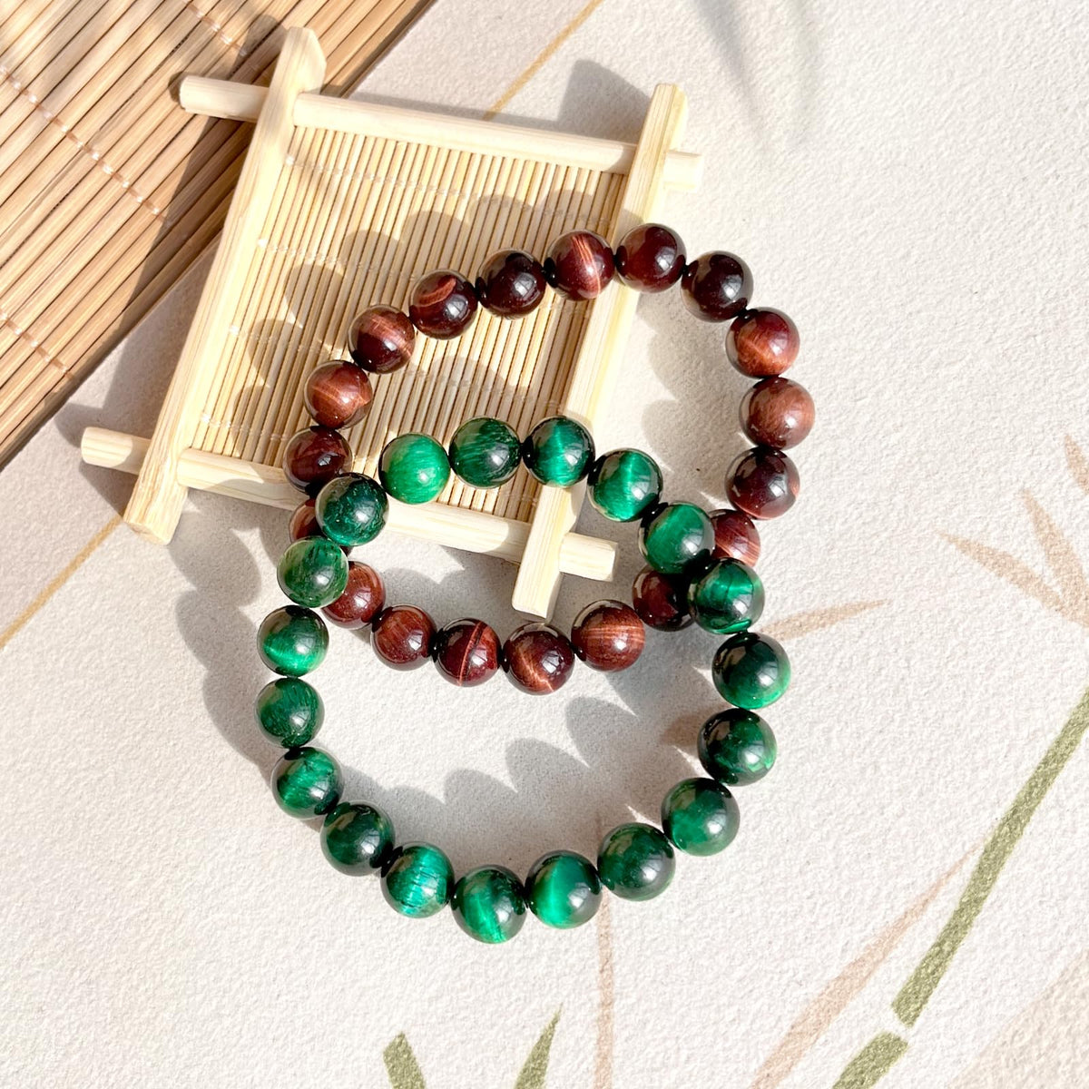 Natural obsidian bracelet (10mm Tiger Eye (Brown+Green )-2 Pcs)