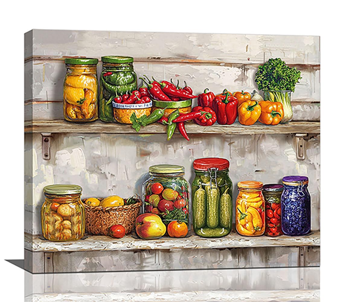 Farmhouse Kitchen Canvas Wall Art Colorful Spices Pictures Wall Decor Food Prints Painting Vegetables Poster Framed Artwork Decoration For Dining Room Living Room 24"x20" (24"L x 20"W / Kitchen-1)