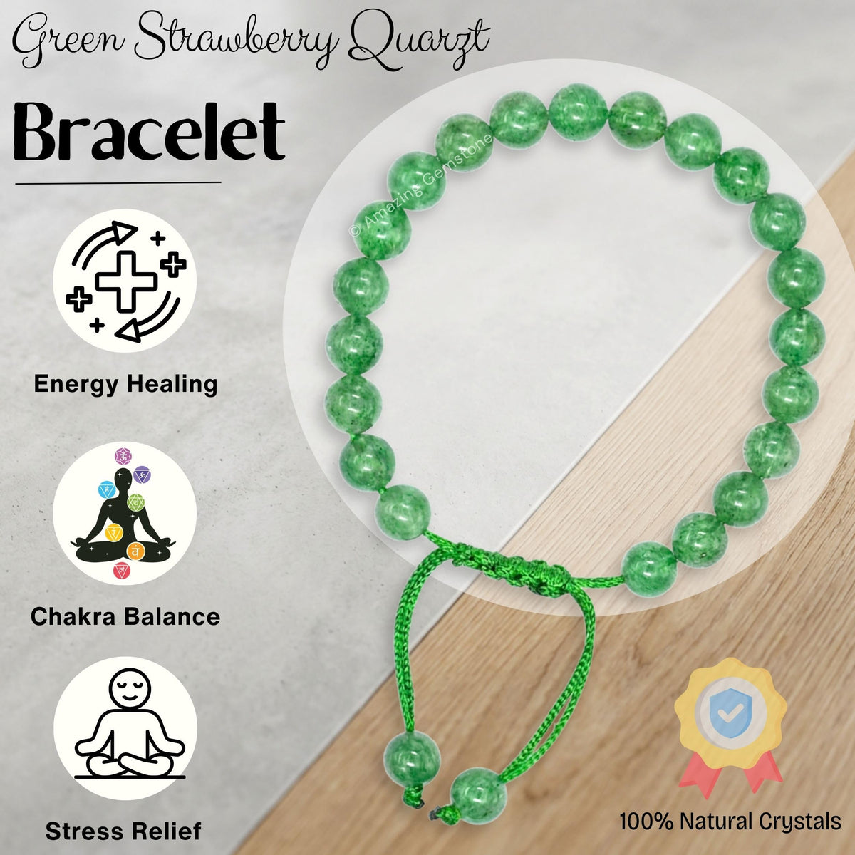 Green Strawberry Quartz Bracelet for Women Men's Gifts (Green Strawberry Quartz)