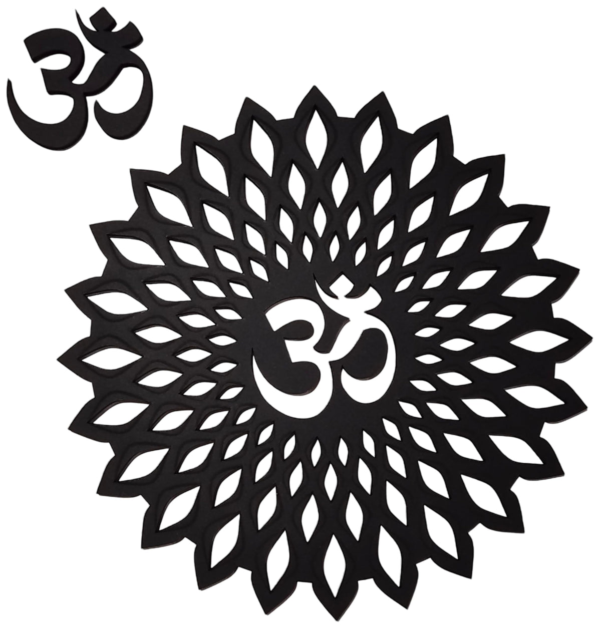 Black Om Round Decorative Wall Art Mdf Wooden Om Chakra For Temple (Marking OM-Black / 12"L x 12"W)