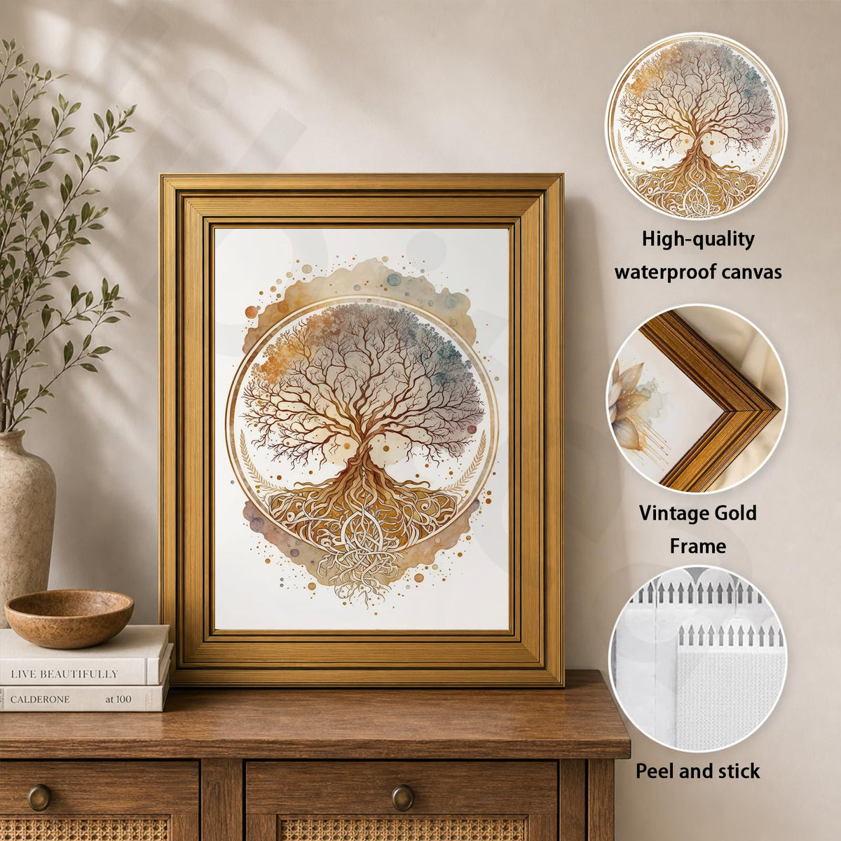 3pcs Vintage Gold Framed Tree of Life Wall Art (Gold framed / 24"L x 16"W)
