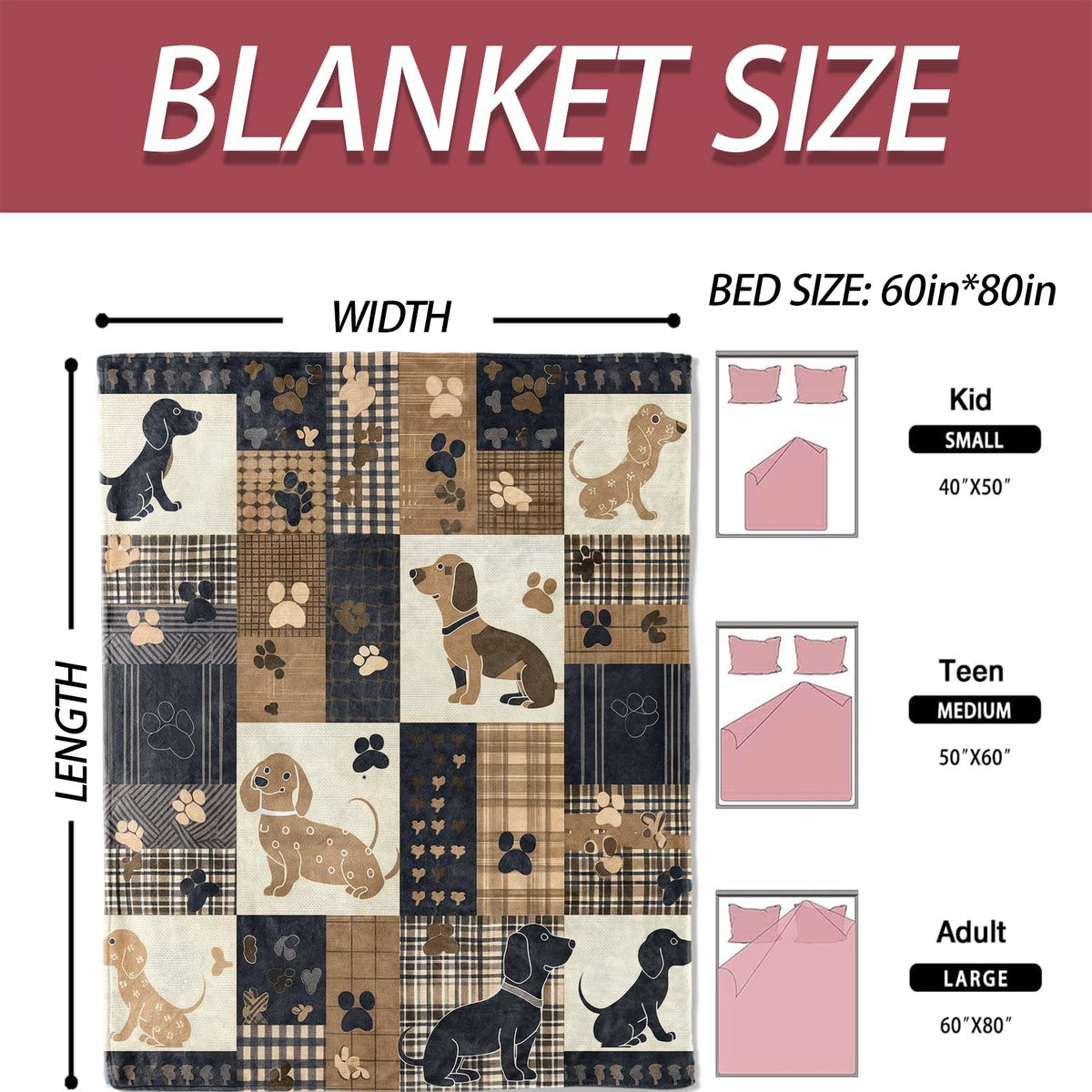 Dachshund Patchwork Flannel Blanket 60x80in (60x80 Inch / Dachshund)