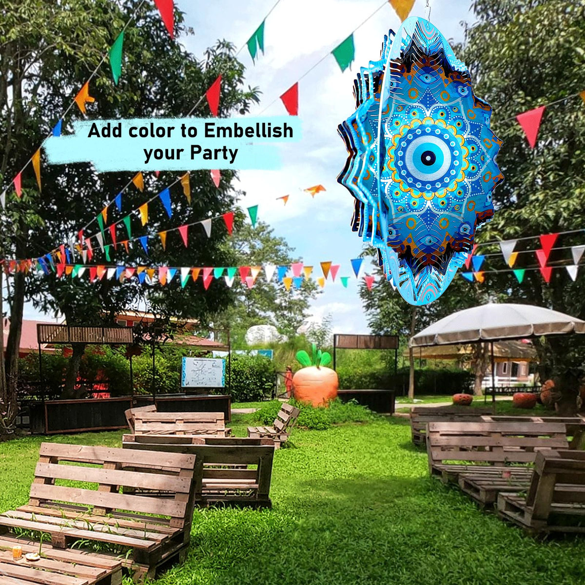 Wind Spinners Outdoor Mandala Peacock Evil Eye‌ (12in / 009-9blue)