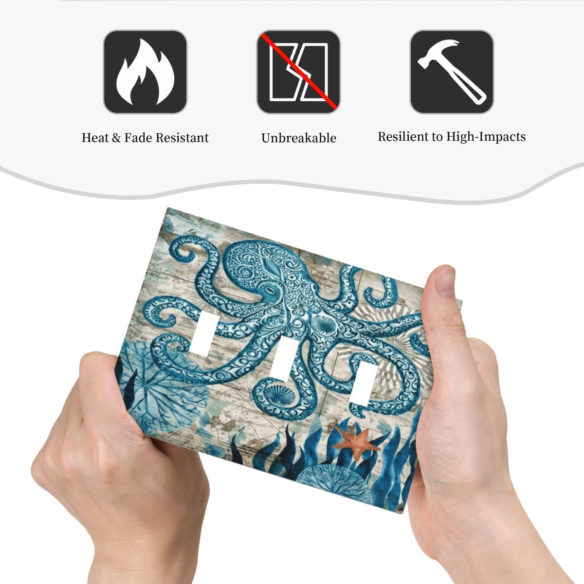 Nautical Ocean Starfish Octopus 3 Gang Electrical Outlet Light Switch Cover Decorative Triple Toggle Wall Plate Electric Faceplate Switch Face Plate (Nautical Ocean Starfish Octopus / 3 Gang Toggle Mid)