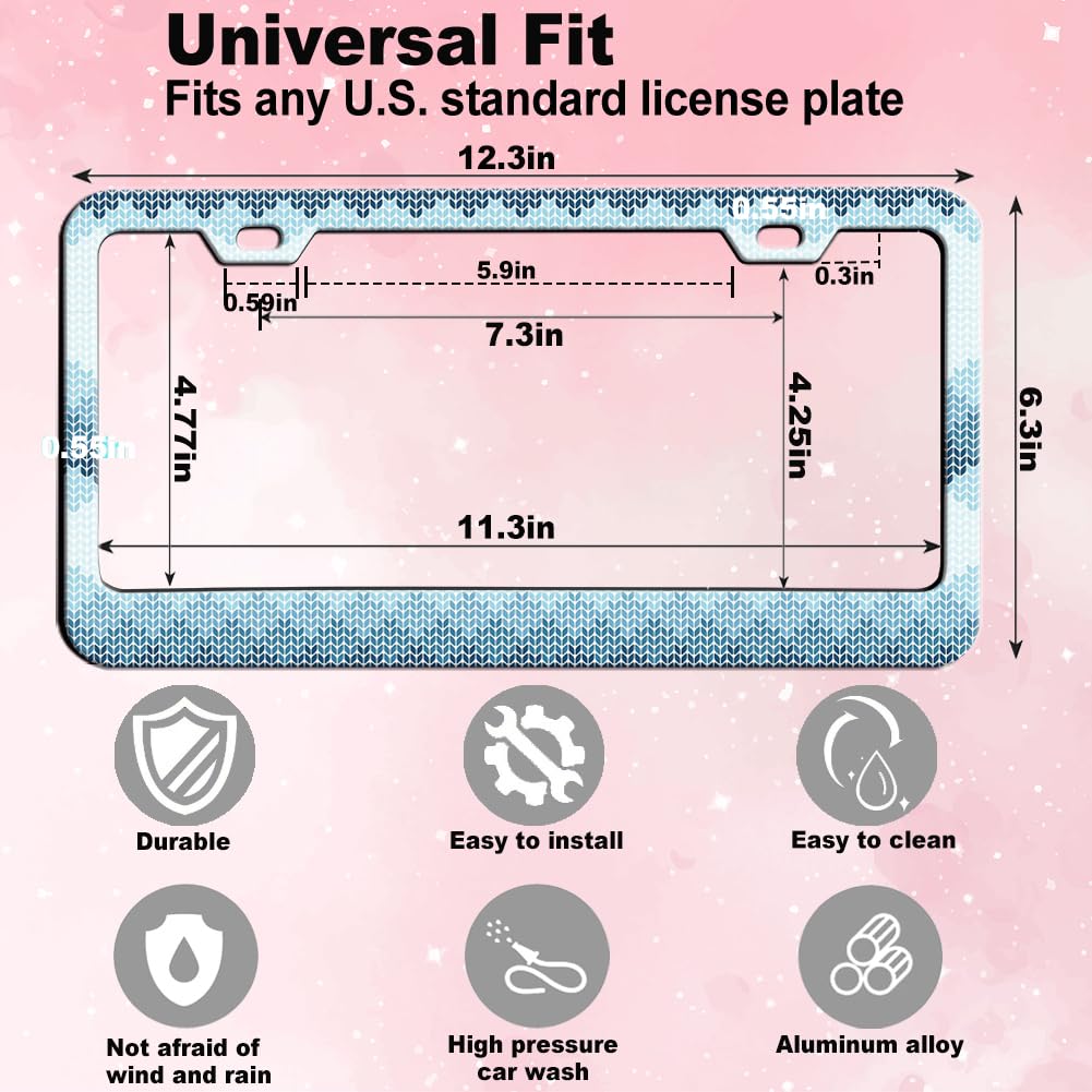 Blue Knit Pattern License Plate Frame Women Men 2Pc Car Tag (for Blue Knitting / 2 pack)