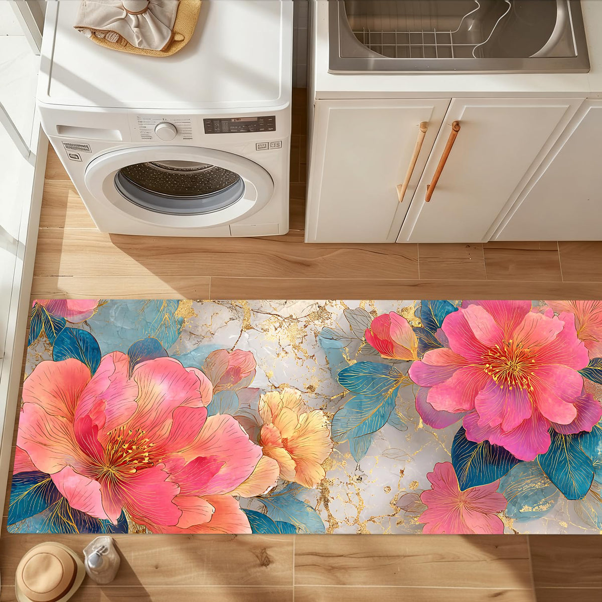 Pink Peony Laundry Room Rug 20x47 Inch (#43)