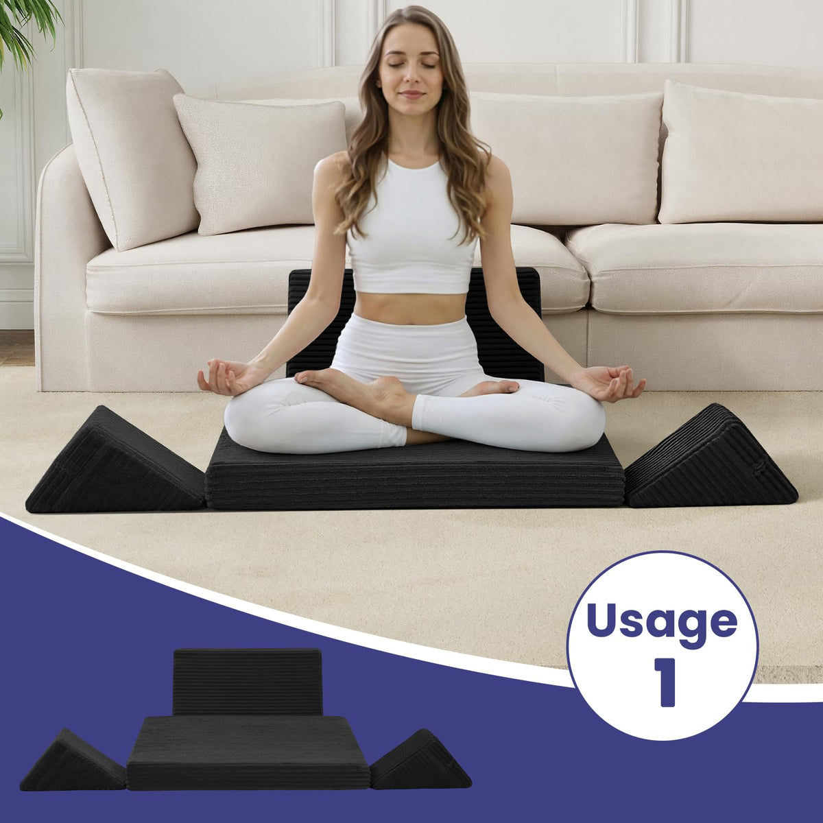 Meditation Cushion (Black / 24X24X2 Inch)