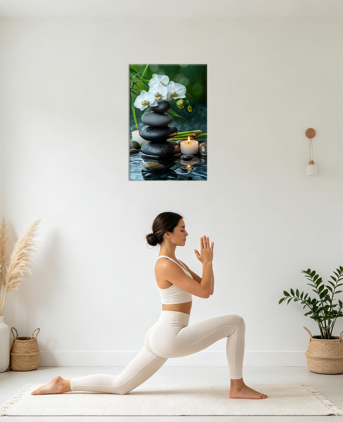 Orchid Zen Wall Art Spa Stones with White Floral Picture Candle Painitngs Relax Canvas Prints Meditation Artwork Bathroom Yoga Spiritual Room Decor (Zen-4 / 18"L x 12"W)