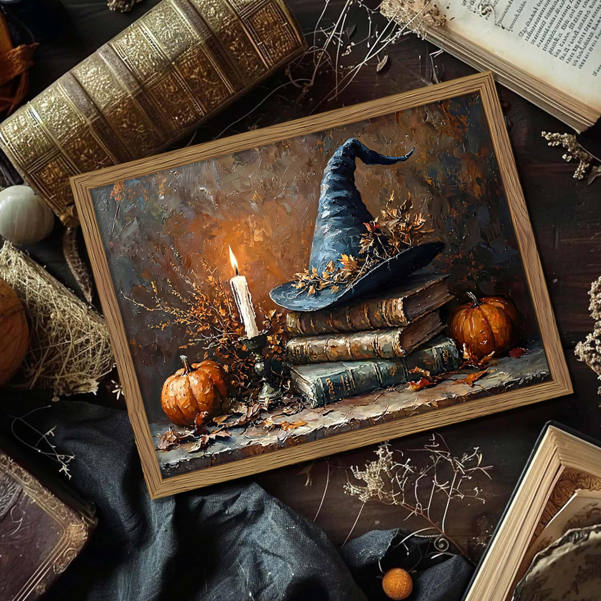 Vintage Halloween Wall Art (Scary Wizard Hat / 10"L x 8"W)