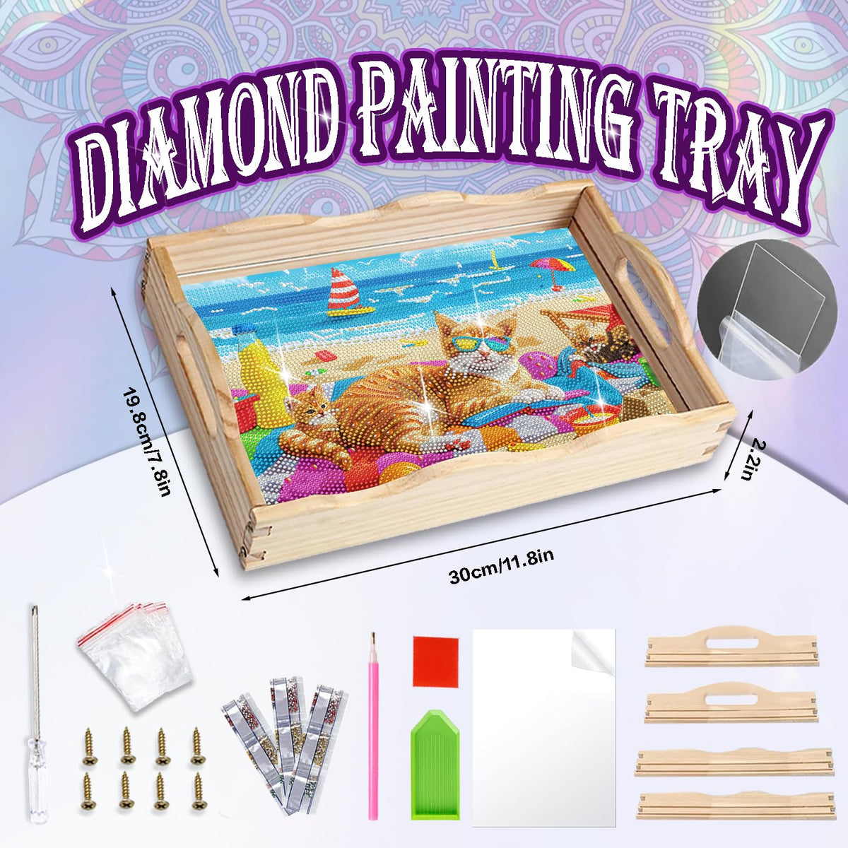 Diamond Art Kits for Adults Wooden Serving Trays with Handles (Cat AA)