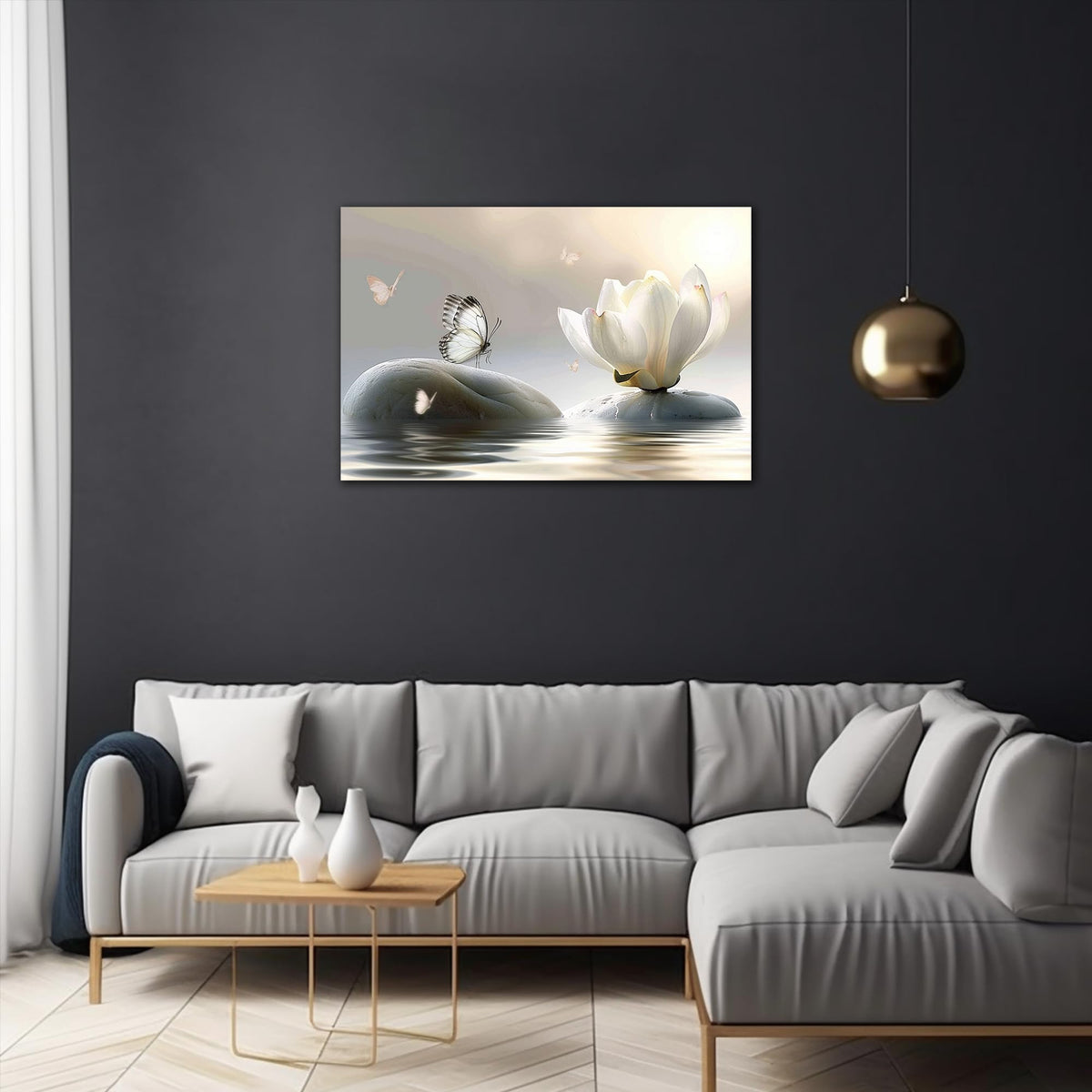 Zen Wall Art White Lotus Flower Canvas Art Prints for Spa Bathroom Decor (Zen Stones Canvas Frame-26 / 36"L x 24"W)