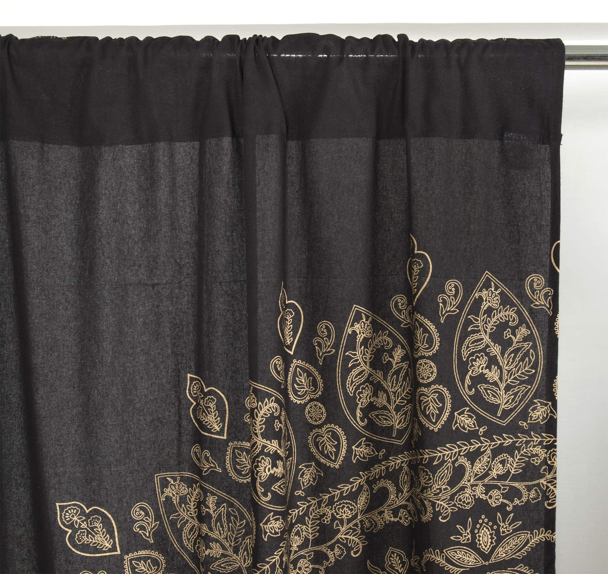 Indian Hippie Mandala Bohemian Beautiful Black Gold Window Drapery Curtain Bedroom Living Room Balcony Valance Panels (38"W x 83"L (Pack of 2) / Black Gold)