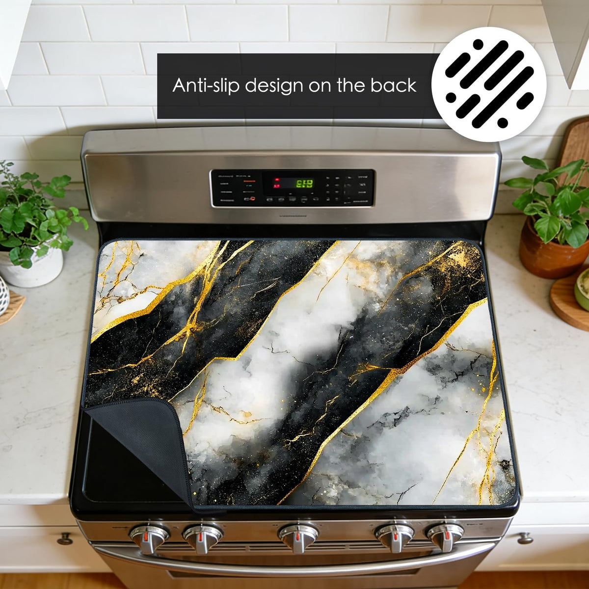 Gold Vein Marble Stove Cover Diatomaceous 28.65x20.47 In (Yel99882)