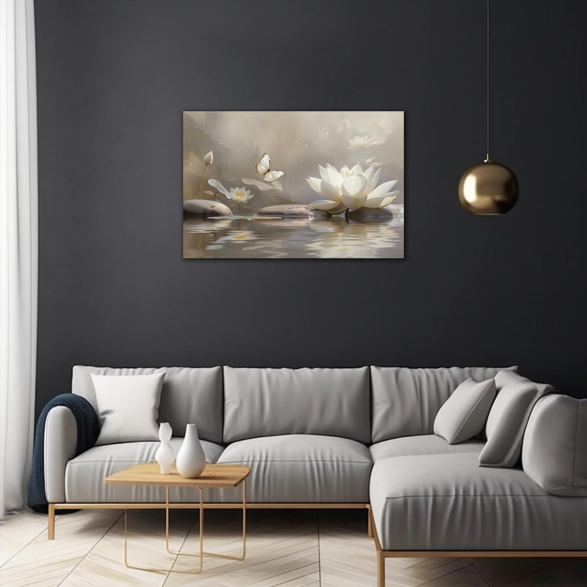 Zen Wall Art White Lotus Flower Canvas Art Print for Spa Bathroom Decor (Zen Stones Canvas Frame-18 / 36"L x 24"W)