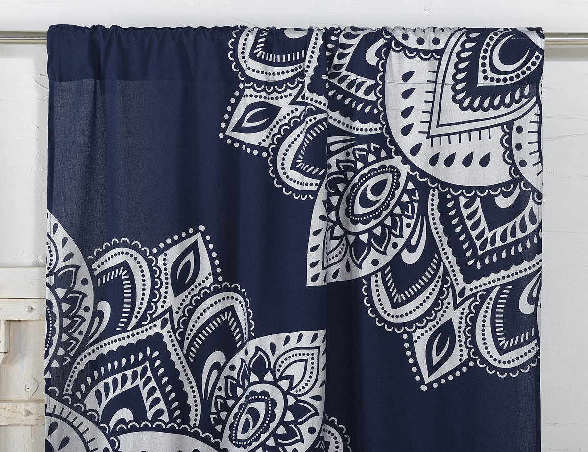 Printed Curtains for Living Room Indian Hippie Bohemian Beautiful Ombre Silver Color Mandala Curtain for Bedroom Panels (38"W x 83"L (Pack of 2) / Blue Silver_f)