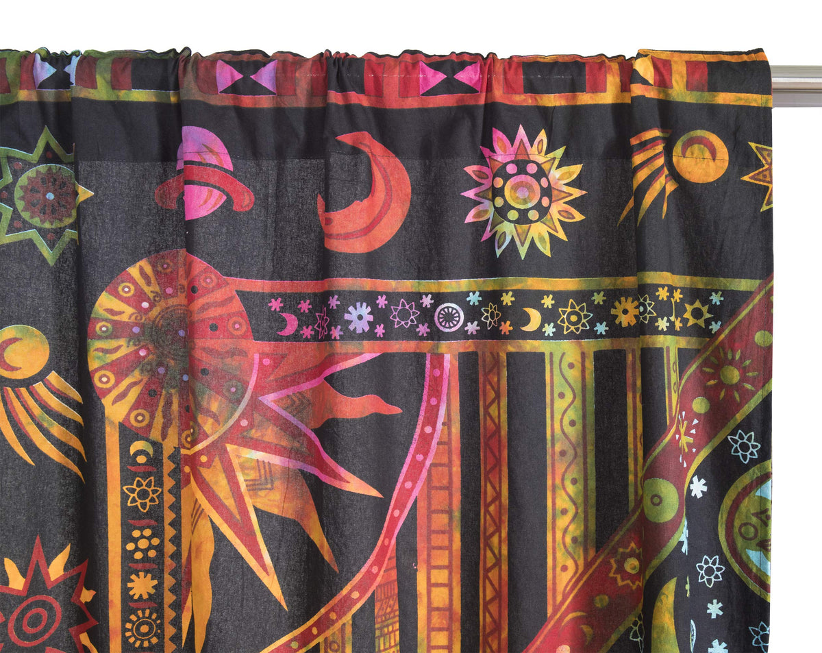 100 Inch Length 2 Panels Set Indian Burning Sun Hippie Mandala Window Curtains (42"W x 100"L (Pack of 2) / Golden Tie Dye)