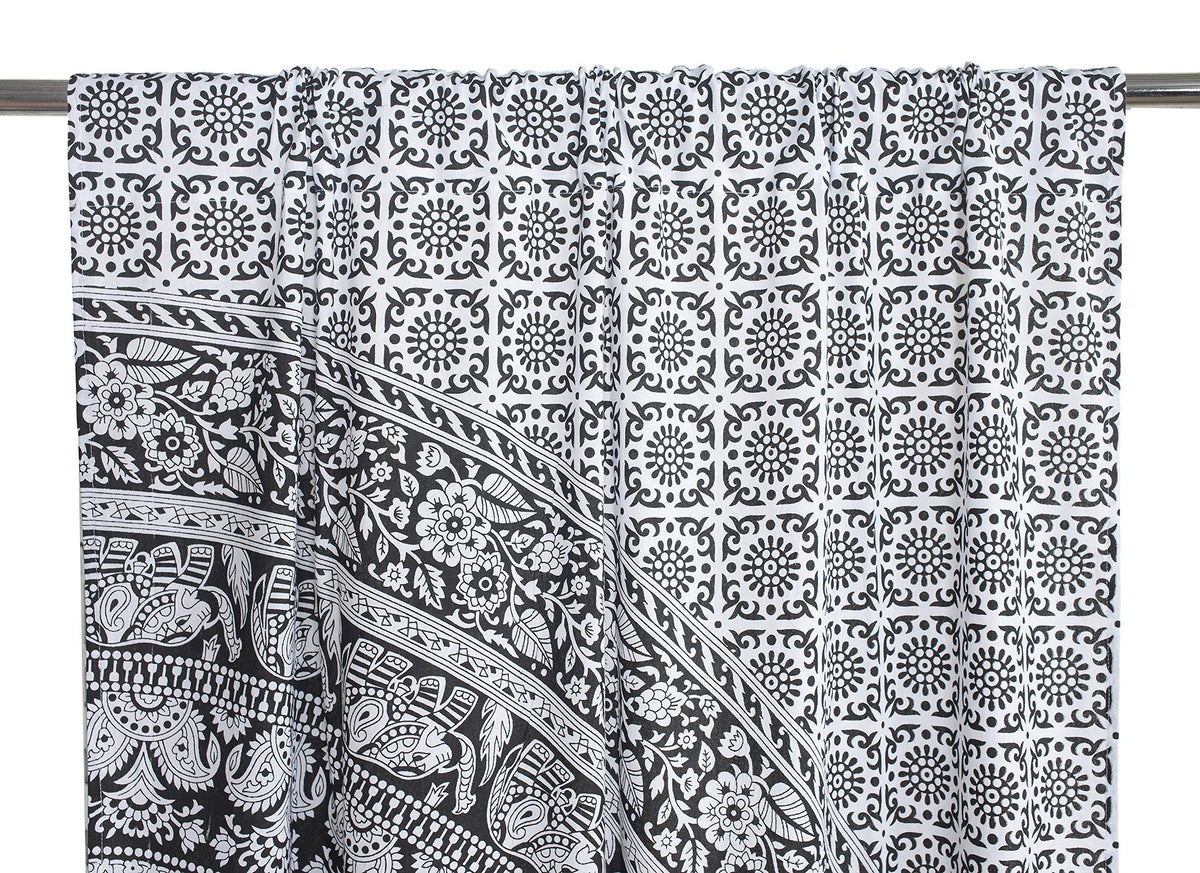 Printed Curtains Panels Set of 2 Indian Hippie Bohemian Beautiful Elephant Mandala Curtain Panels Black and White 42x100 Inch (42"W x 100"L (Pack of 2) / Black and White)