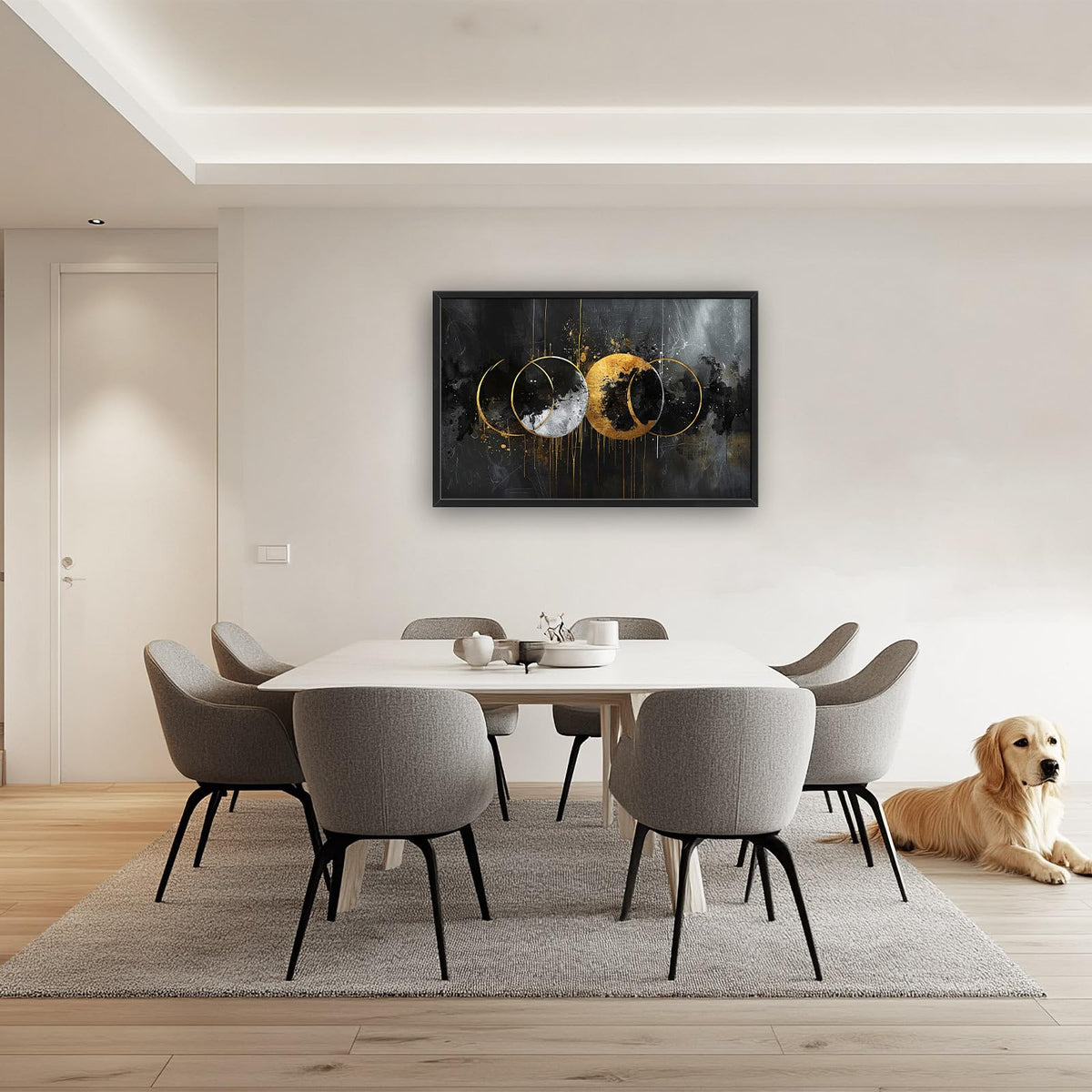 Abstract Sun Moon Large Wall Art Black and Gold Circle Pictures Sun and Moon Wall Decor Canvas Print Painting Artwork for Bathroom Living Room Bedroom 36L x 24W (Abstract Moon Sun / 36"L x 24"W)