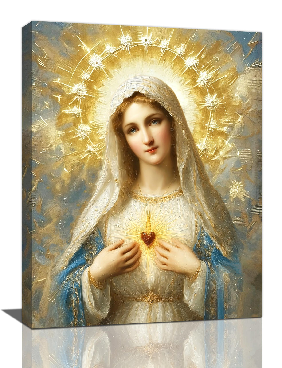 Christian Virgin Mary Wall Art Mary Mother Of God Jesus Canvas Wall Decor Catholic Pictures Christ Paintings Prints Religious Bible Artwork Framed Decorations For Church Prayer Room Bathroom Bedroom Living Room Gifts 12" x 16" (Mary / 16"L x 12"W)