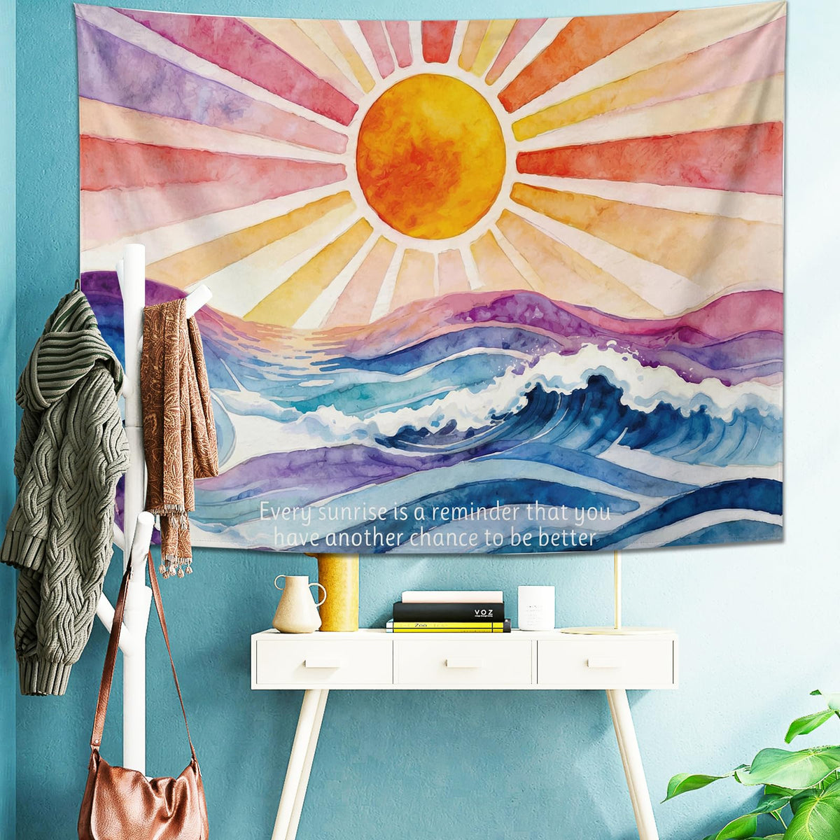 Boho Sun Tapestry Mental Health Wall Hanging for Bedroom 60" x 44" (Colourful / 60"L x 44"W)