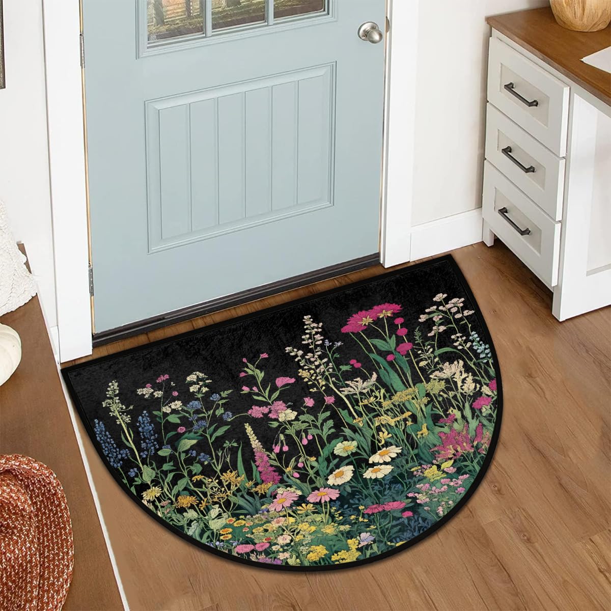 Half Round Door Mat Wildflower Herbs Plants Floral Welcome Mats Non (36 inch x 24 inch (Semicircular) / Wildflower Herbs Plants Floral)