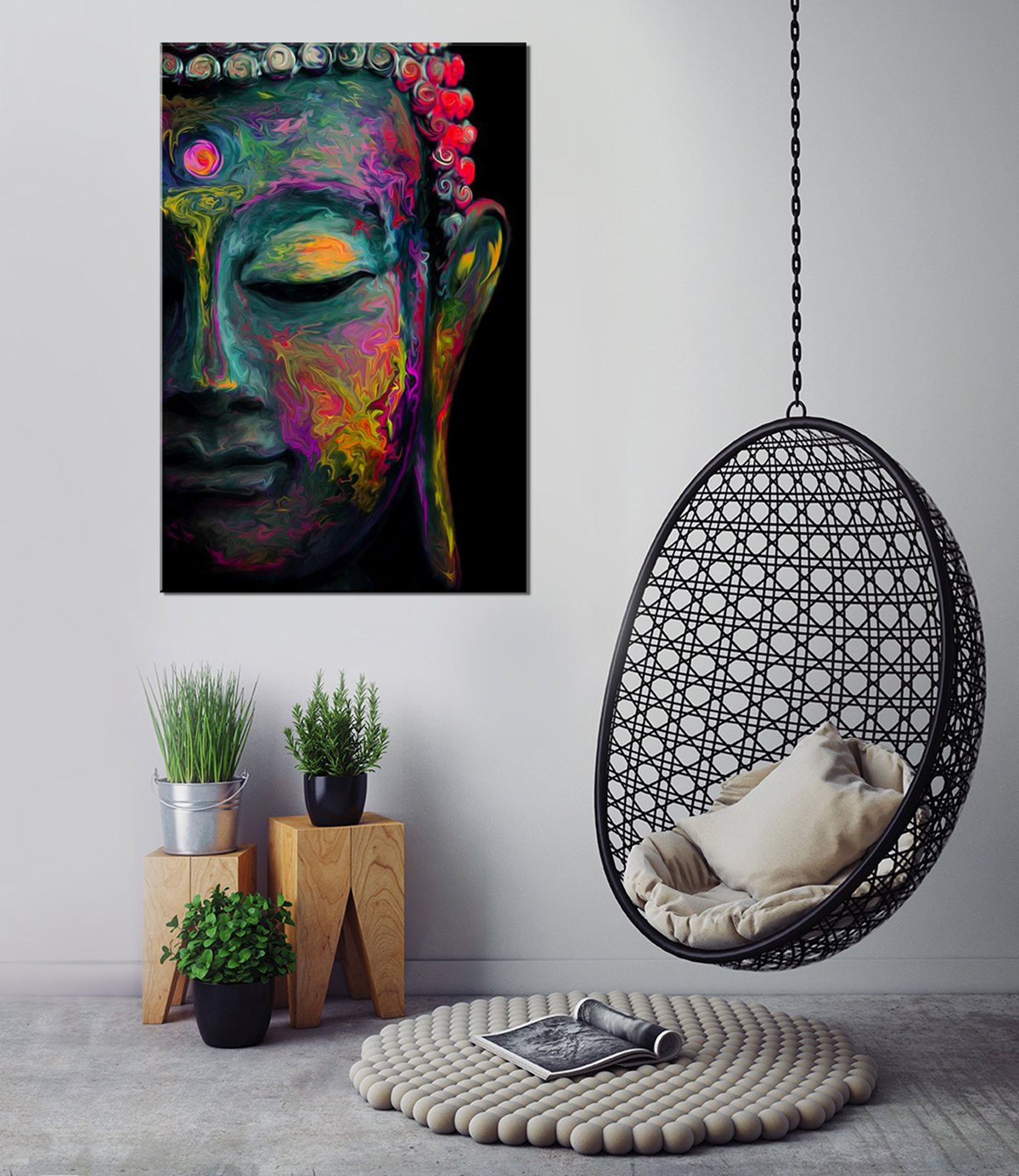 Abstract Buddha Wall Art for Living Room Zen Wall Decor Colorful Graffiti Thai Buddhist Statue Picture Meditation Room Modern Artwork Vintage Religious Spiritual Prints Yoga Spa Home Decoration 24x36" (36"L x 24"W / Buddha-1)