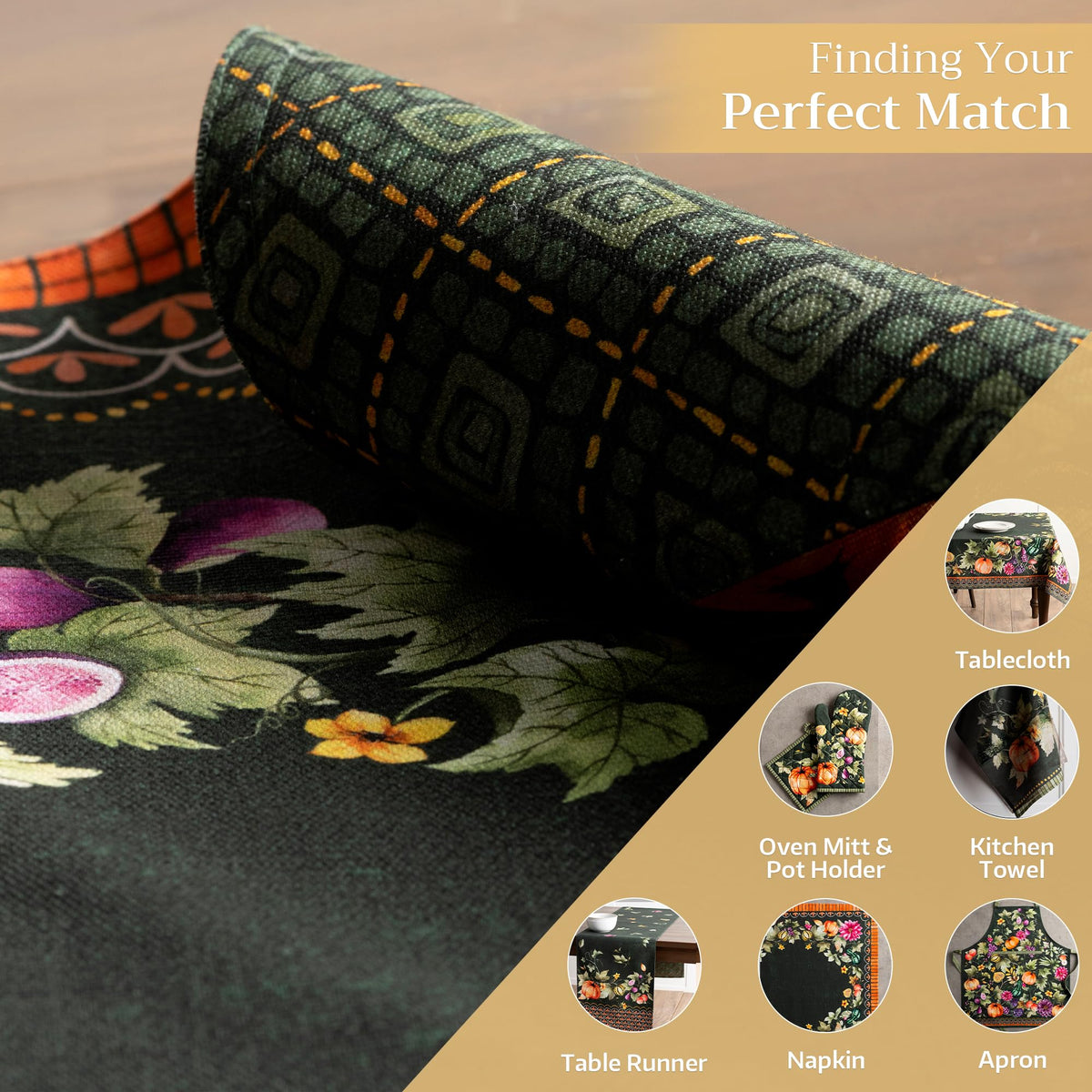 Placemats Set of 4 Reusable 100% Cotton (044 - Pumpkin Garden - Dark Green / 13" X 19" (Pack of 4))