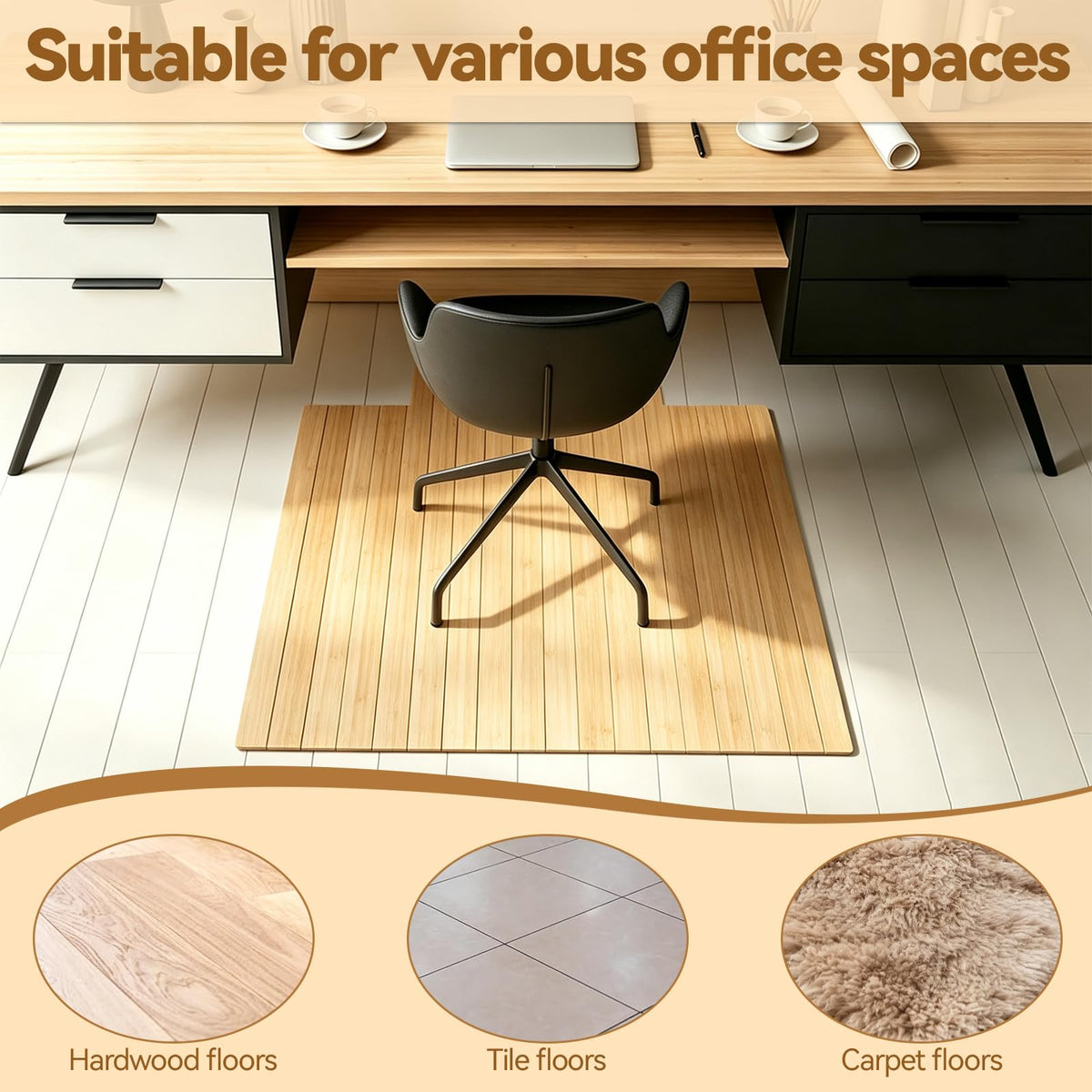 36" x 48" Office Bamboo Chairmat for Carpet Floor (Wood)