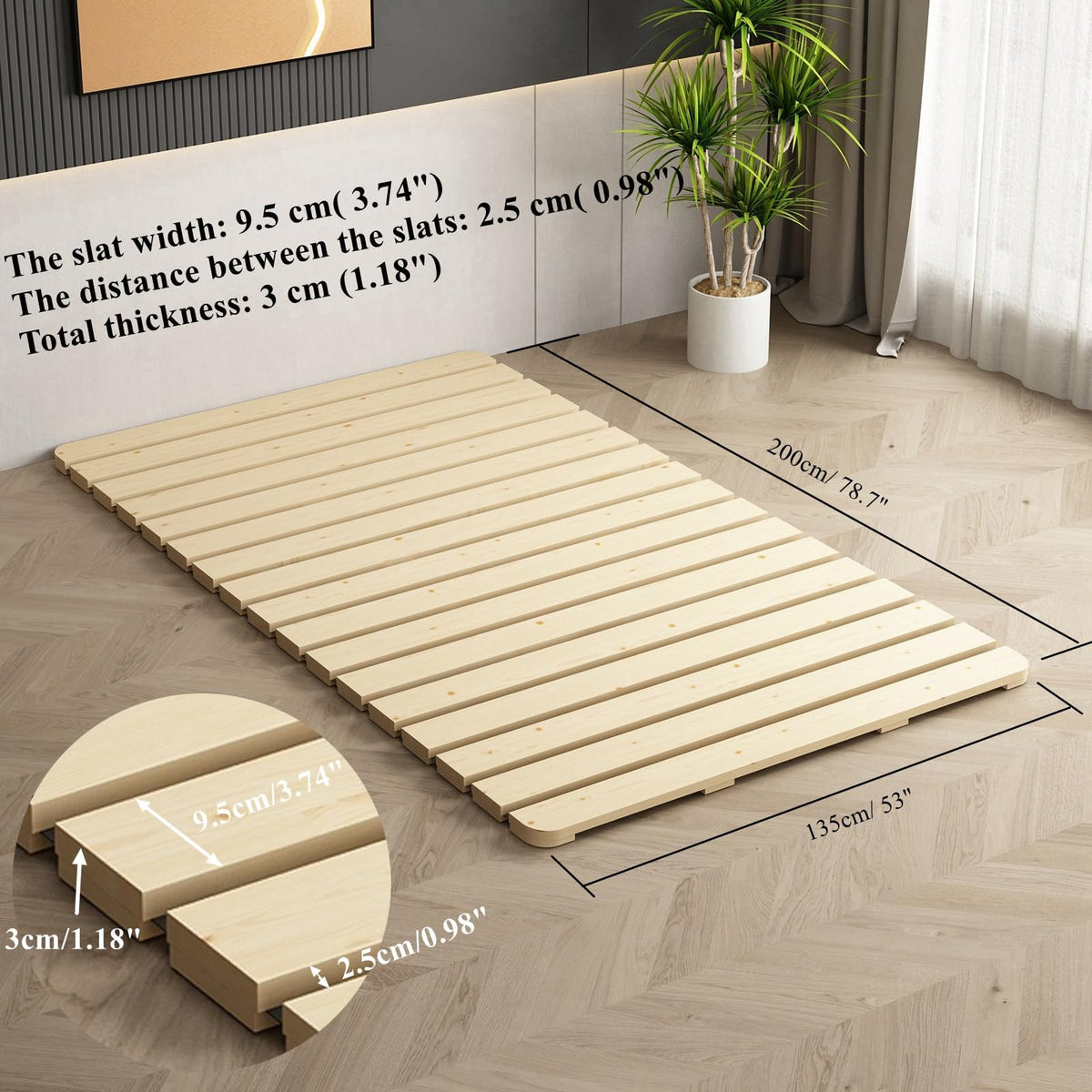 Foldable Floor Bed Frame for Japanese Futon Mattress Full Size (Full)