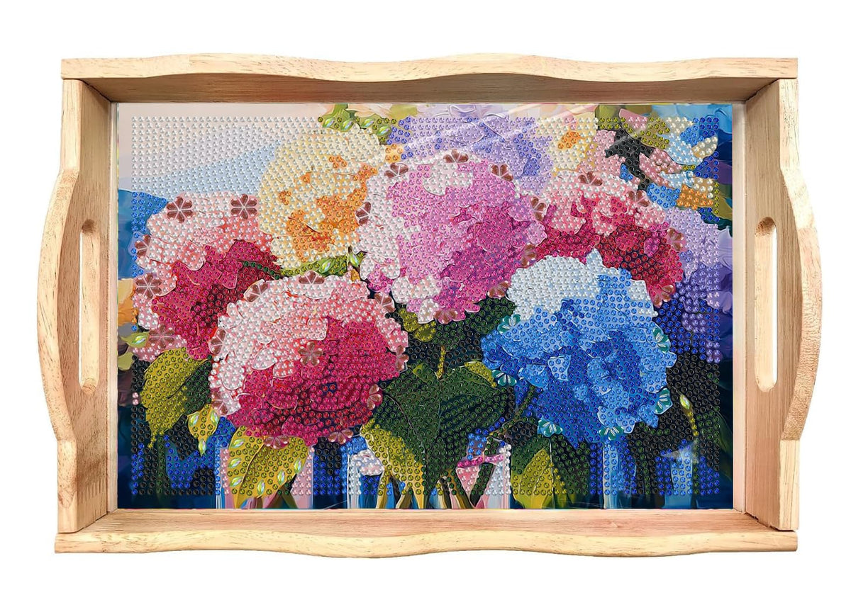 Hydrangea Diamond Art Tray with Handles Gift Home Decor 7.8×11.8 in (D Hydrangea EA NEW)